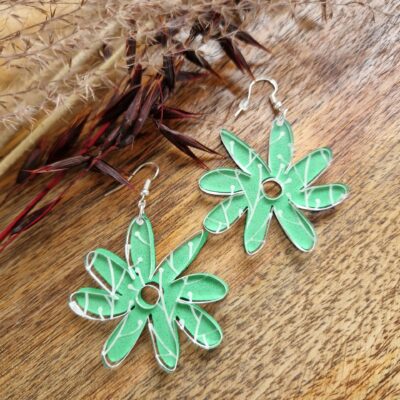 Boucles d'oreilles - fleurs vertes et transparentes