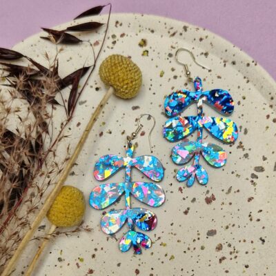 Boucles d'oreilles - feuilles bleues