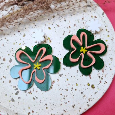 Boucles d'oreilles - Groovy (vert et rose)
