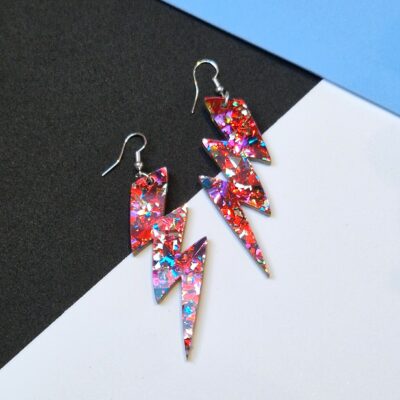 Boucles d'oreilles - Bolt (rouge pailleté)