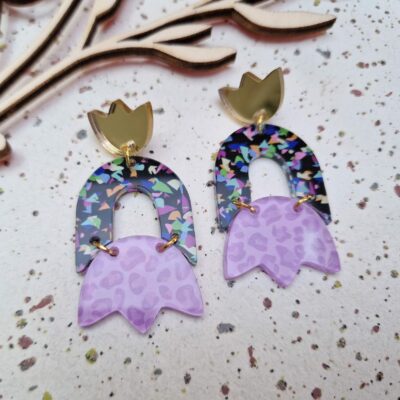 Boucles d'oreilles - Tulips (terrazzo noir et lilac)