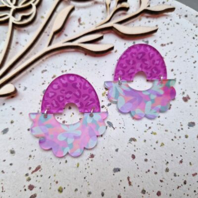 Boucles d'oreilles - Retro vibes (fleurs et fuschia)