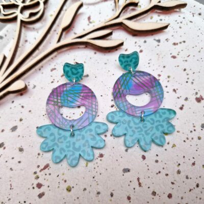 Boucles d'oreilles - Round and leaf (turquoise et rose)