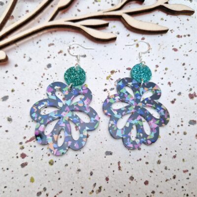 Boucles d'oreilles - Floral (terrazzo noir)