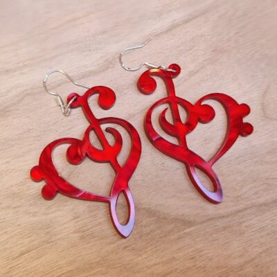 Boucles d'oreilles - Clés (rouge marbré)
